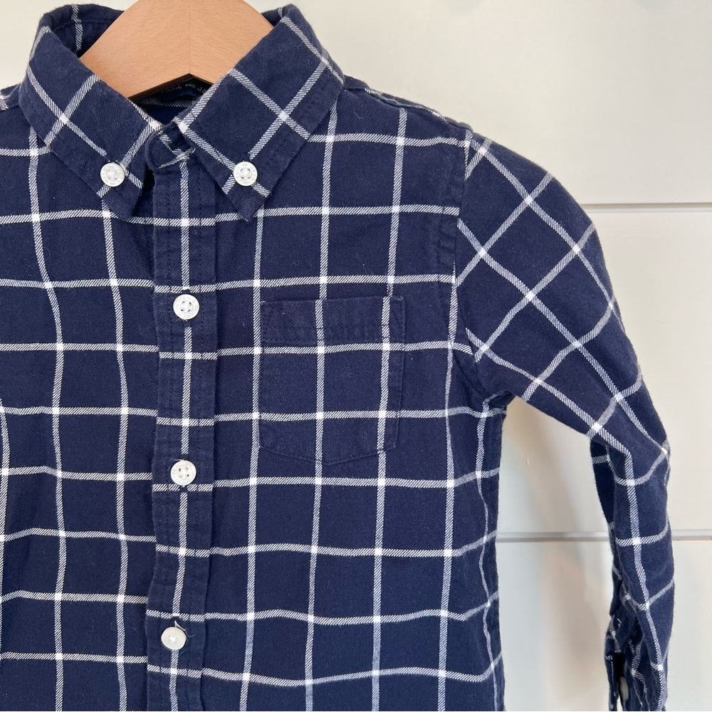 Janie & Jack Navy Blue Plaid Flannel Dress Shirt
